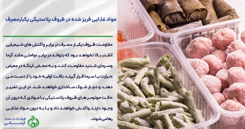 مواد غذایی فریز شده در ظروف پلاستیکی یکبارمصرف